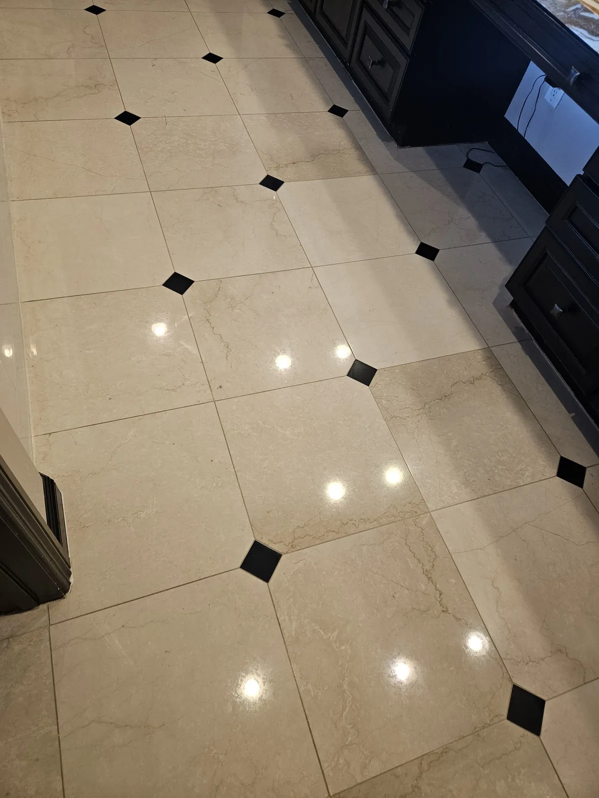 Bathroom marble floor in Henderson after Bellinzoni wax and polishing