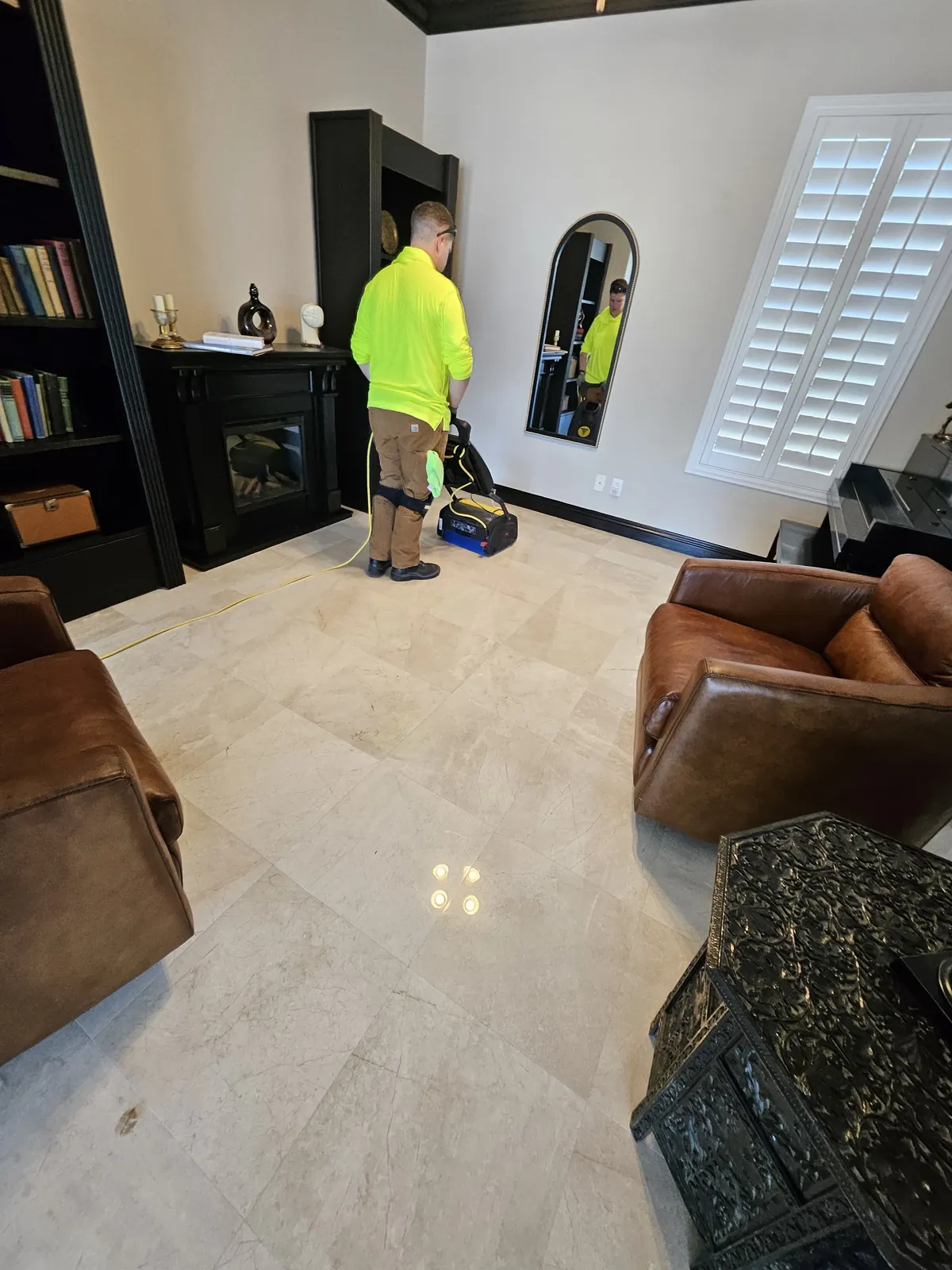 Professional stone cleaning machine restoring a marble floor in Henderson