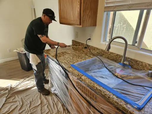Diamond polishing a granite countertop after crack repair