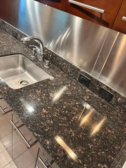 Granite countertop crack before and after repair in a Las Vegas kitchen (after)