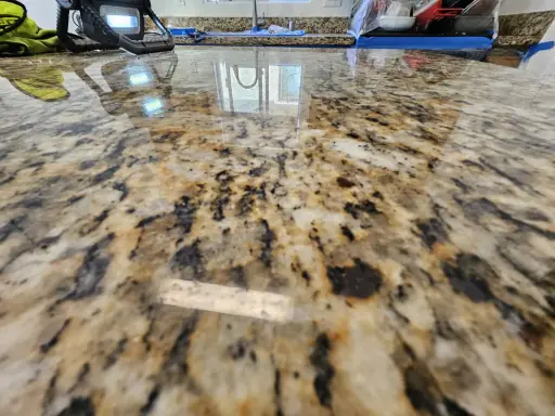 Polished granite countertop ready for sealing