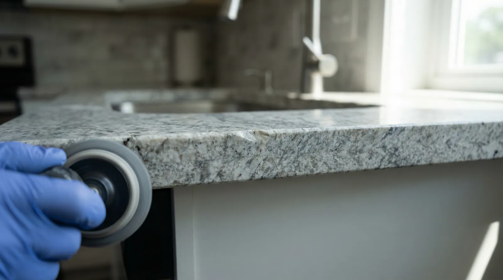 White granite edge polishing in Seven Hills