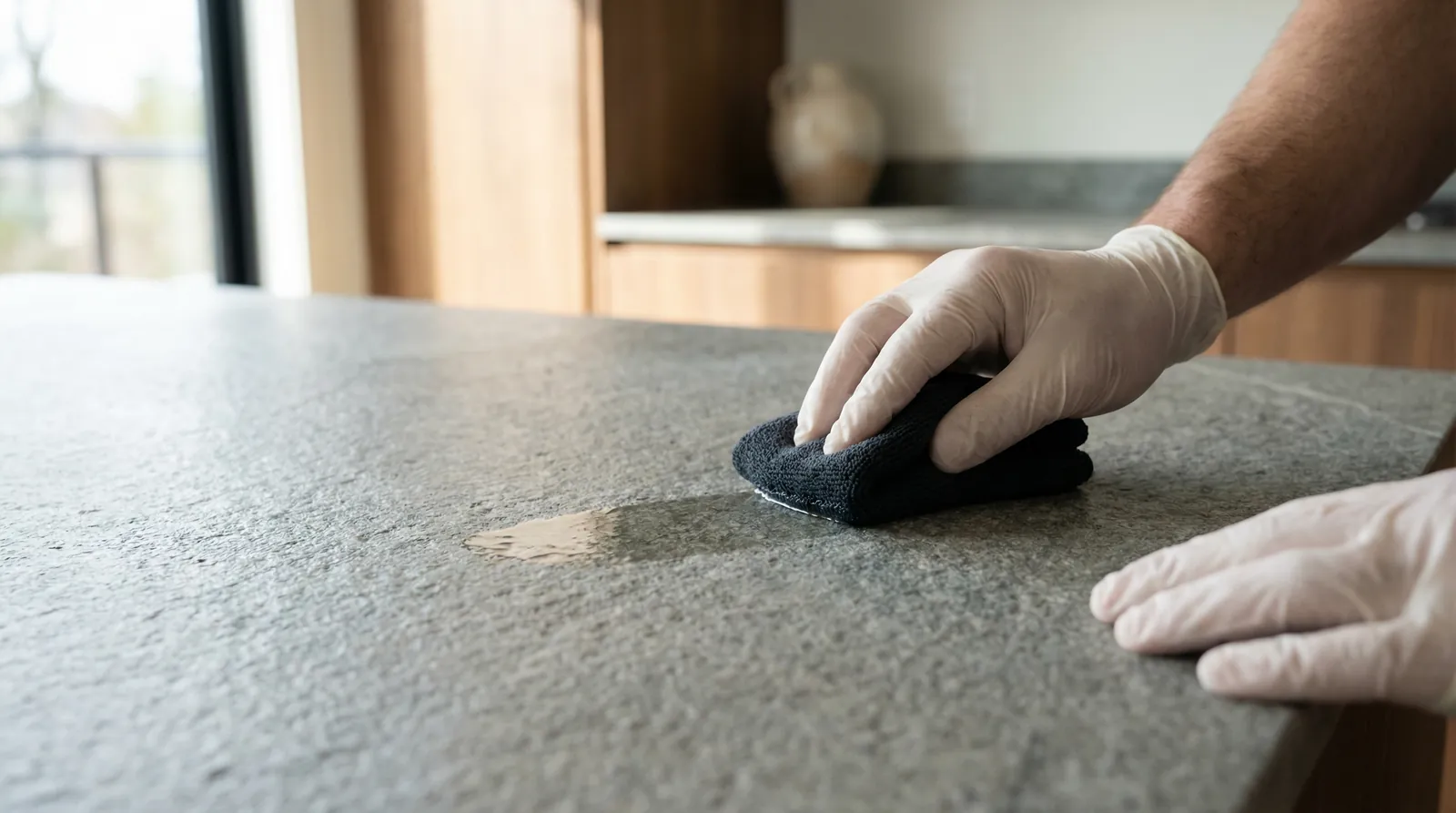 Granite stain treatment before polishing in Summerlin