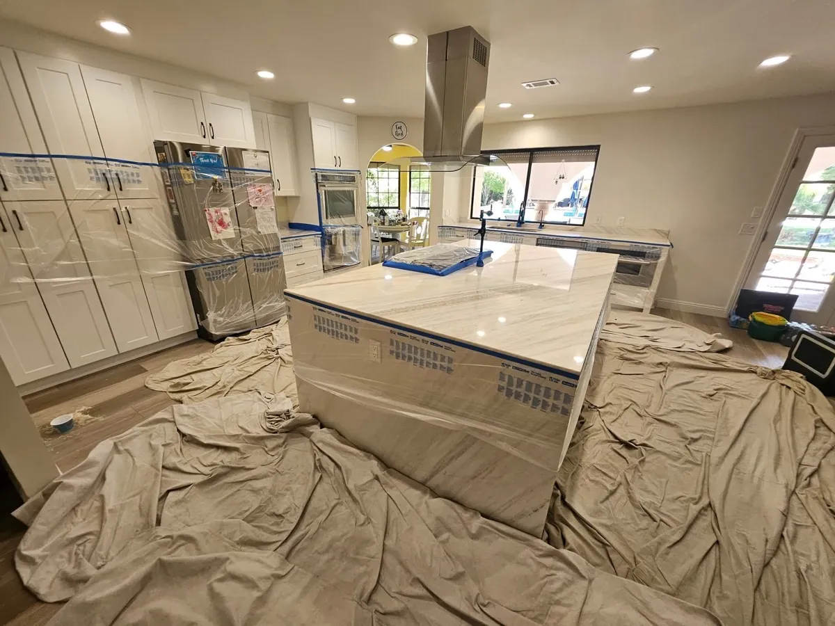 Kitchen marble countertop before polishing and restoration