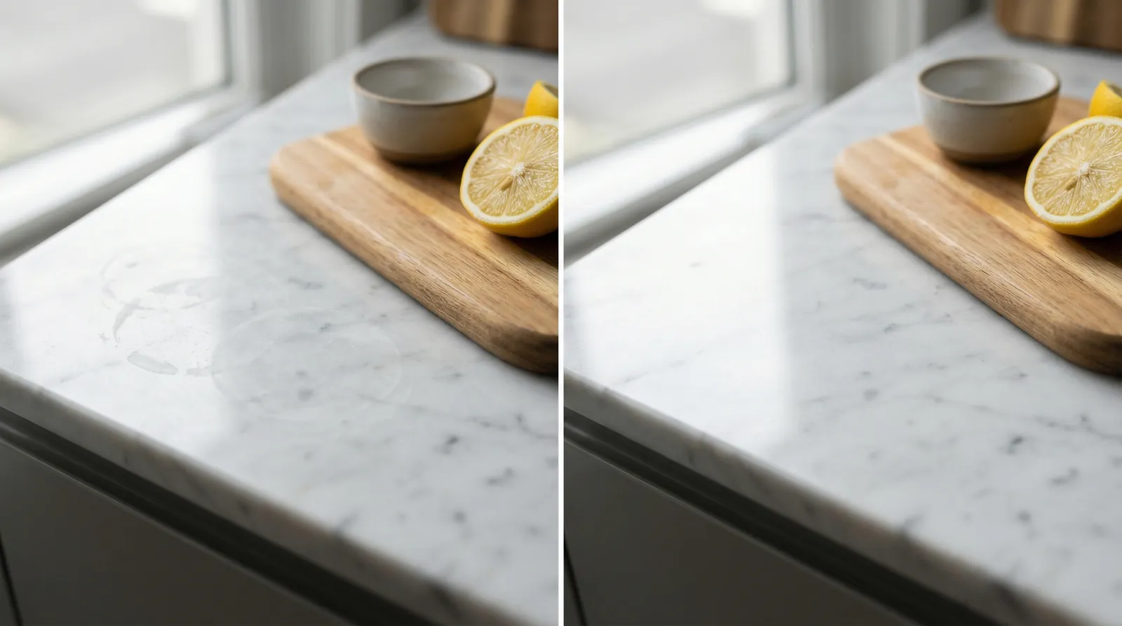 Marble countertop etch removal before and after