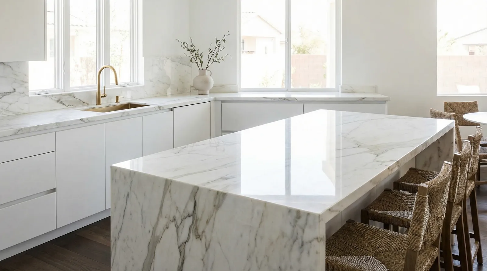 Marble countertop repair and polishing in Henderson luxury kitchen