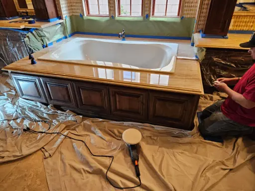 Restored marble tub deck and shower stone, smooth and clean