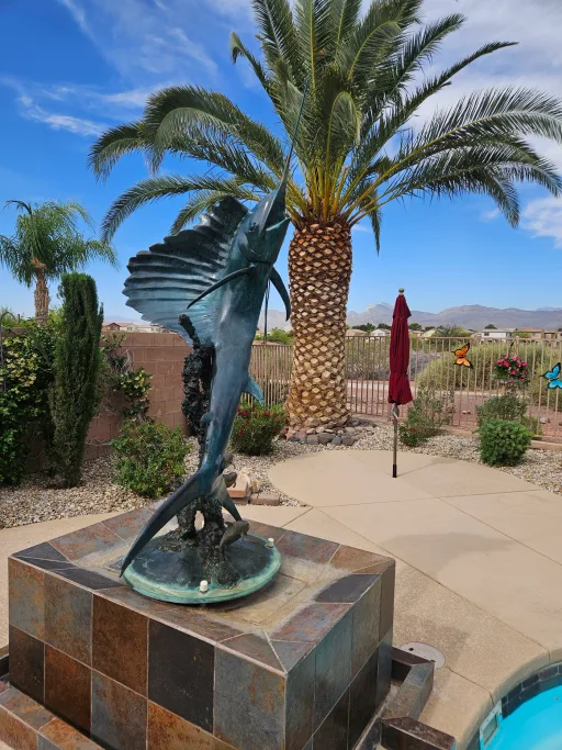 Restored outdoor statue after cleaning and refinishing in Las Vegas