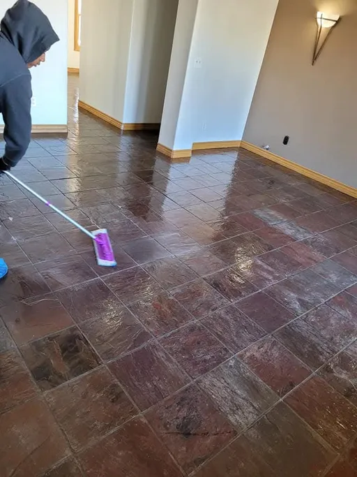 Slate floor polishing in progress