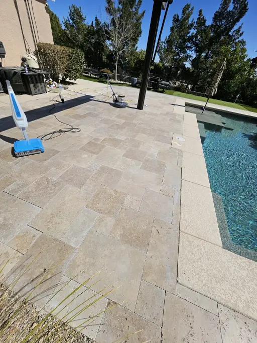 Restored travertine pool deck in Las Vegas