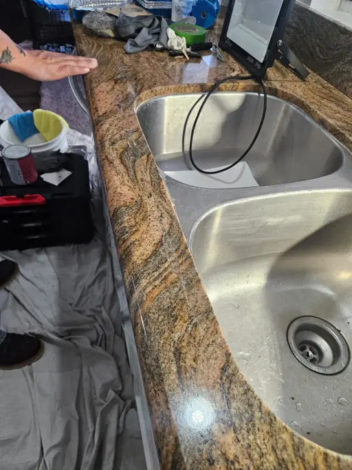 Repaired granite countertop with crack fully restored in Henderson