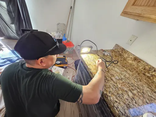 Hard water stain inspection on countertop in Summerlin
