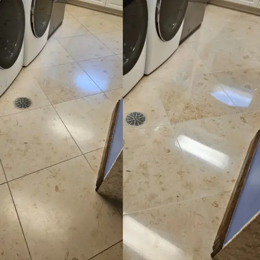 Limestone floor before and after polishing