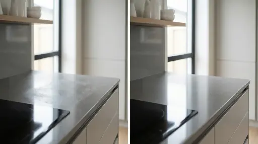 Quartz countertop scratch removal before and after