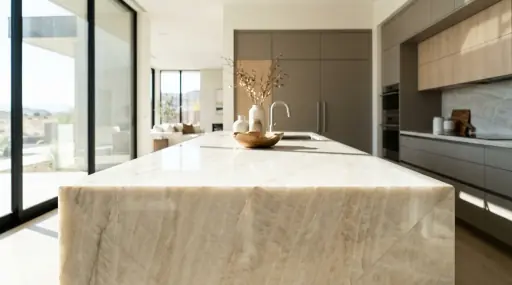 Luxury quartzite kitchen island restoration in Summerlin NV