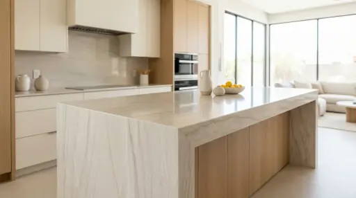 Quartzite waterfall island restoration