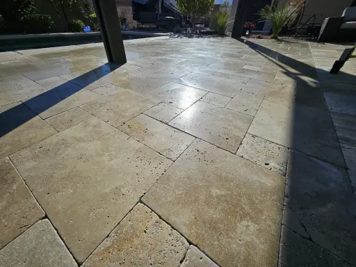 Travertine pool deck restoration in Southwest Las Vegas